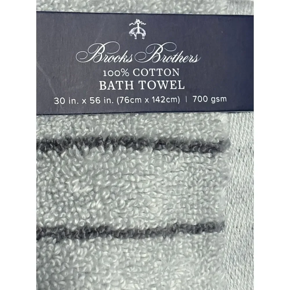 Brooks Brothers Grey Gray Striped Cotton Bath Towels Set 2 Measures 30X56” NWT